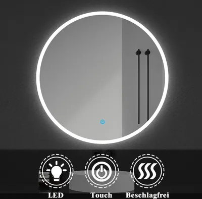 Produktbild von LED Badspiegel Rund 60 cm Durchmesser LED Spiegel Badezimmerspiegel mit Beleuchtung Lichtspiegel Wandspiegel mit Touchschalter Beschlagfrei IP44 energiesparend Kaltweiß
