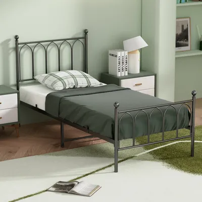 Produktbild von MODFU Metallbett Bettrahmen 90 x 200 mit Kopfteil,Einzelbett ,Jugendbett mit Metallrahmen,ohne Matratze,Schwarz