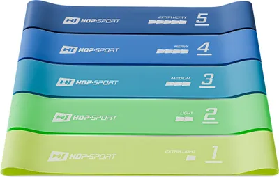 Produktbild von Hop-Sport Fitnessbänder Widerstandsbänder aus Latex – Resistance Bands mit fünf verschiedenen Widerstandsstufen