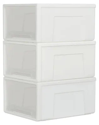 Imagen del producto de Caja de almacenamiento de plástico apilable, 50 litros, juego de 3 unidades, multifuncional, ideal para el dormitorio