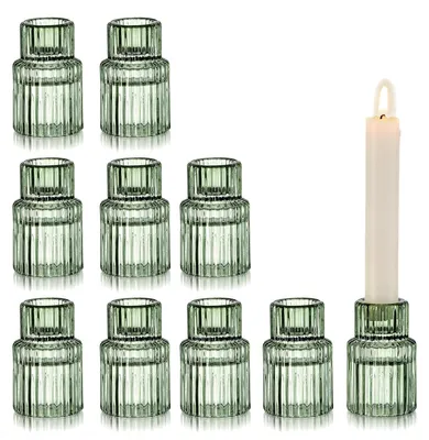 Produktbild von Glasseam Glas Kerzenhalter Set von 10 - Grüne Rillenkerzenhalter für Tischdekoration