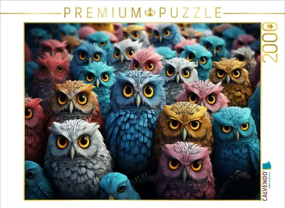 Produktbild von CALVENDO Puzzle Eulen - viele Köpfe auf einem Bild | 2000 Teile Lege-Größe 90x67cm Foto-Puzzle für glückliche Stunden