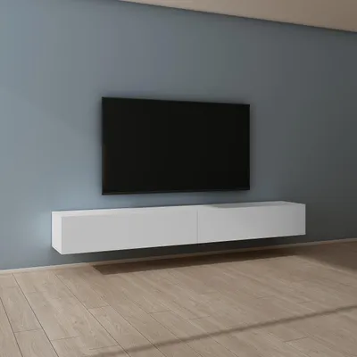 Produktbild von Mai & Mai Fernsehschrank Verdeckter Griff mit Soft-Close Lowboard Hängeschrank für Wohnzimmer in Matt Weiß BTH: 240x40,2x30 cm Fernsehschrank02