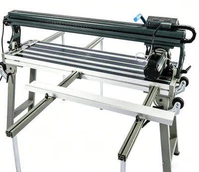 Produktbild von Industrielle Fliesen- und Steinsäge - Automatische Fliesenschneidmaschine 180 cm - 3000W - Nassschnitt - 0–45° Gehrungsschnitt - Laserführung