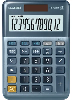 Produktbild von Casio MS-120EM, Desktop, Display-Rechner, 12 Ziffern, Display klappbar, Batterie/Solar, Blau