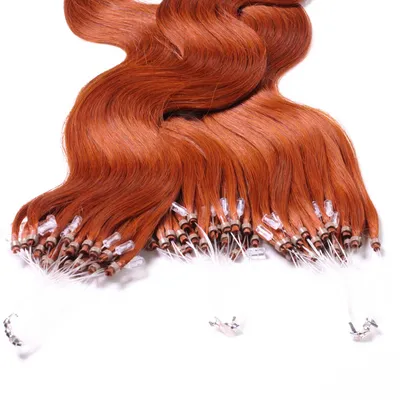 Immagine prodotto di hair2heart Microring Extensions Capelli umani mossi - 25 ciocche 0,5g 40cm 8/43 biondo chiaro rosso-oro