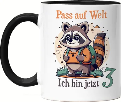 Produktbild von Pass auf Welt ich bin 3 Tasse Schwarz Geburtstags-Kind Jungs