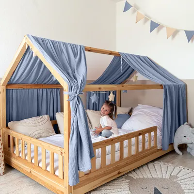 Produktbild von Hausbett Himmel Gold aus Musselin - 2er-Set für Kinderbett