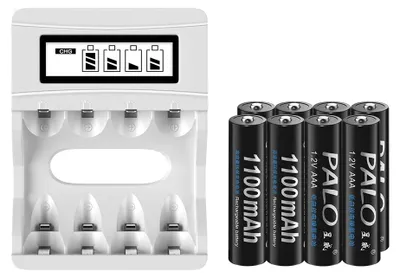 Obrázok produktu pre Nabíjateľná batéria, nízka samovybíjanie, dlhá životnosť, 8 AAA, 1 nabíjačka