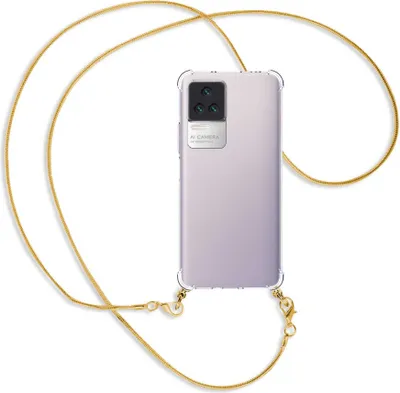 Produktbild von Handykette Backcover-Schutzhülle mit Band (Metall goldfarben) für Xiaomi Poco F4 5G / Redmi K40S  - goldfarbene Snake-Kette