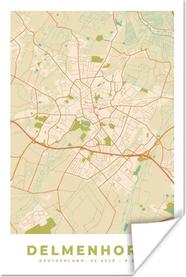 Produktbild von MuchoWow® Poster Karte - Delmenhorst - Karte - Stadtplan - Vintage 80x120 cm - Papierdruck