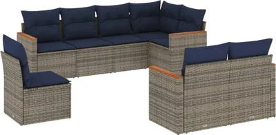 Zdjęcie produktu dla vidaXL 8-częściowa sofa ogrodowa z poduszkami, szara, z polirattanu
