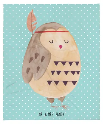 Produktbild von Mr. & Mrs. Panda Kuscheldecke Eule Federschmuck - Türkis Pastell - Geschenk, Decke, Plaid, Owl, Tagesdecke, Waldtiere, Abenteuer, Sofadecke, Dekoration, Bettdecke