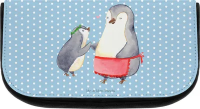 Produktbild von Mr. & Mrs. Panda kosmetiktäschchen Pinguin mit Kind - Blau Pastell - Geschenk, aufbewahrungstasche, Mutter, Vorbild Mama, Organizer, Muttertag, Lieblingsmensch, Familie