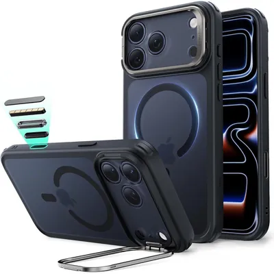 Immagine prodotto di Custodia protettiva per iPhone 17 Pro Max con tecnologia MagSafe, supporto integrato, protezione per la fotocamera, colore nero opaco