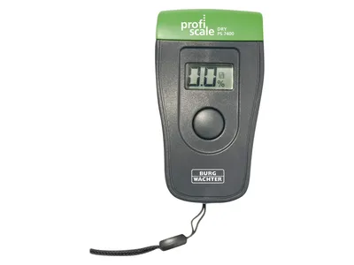 A digital moisture meter is shown against a white background.