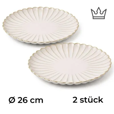 2er-Set Premium Porzellan Speiseteller Ø26 cm – Elegantes Wellendesign mit edlem Goldrand