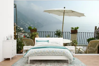 Produktbild von MuchoWow® Fototapete für Wohnzimmer oder Schlafzimmer Wandtapete Vinyl Motivtapete Terrasse mit Aussicht in Italien - 320x240 cm - Tapeten