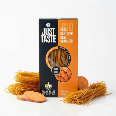 Produktbild von JUST TASTE –  Süßkartoffel Kurkuma Glas Spaghetti – 6x 250g