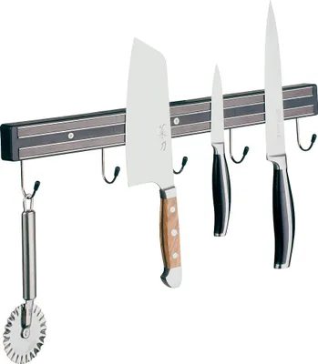 Produktbild von APS Magnet-Messerhalter mit 2 Magnetschienen und zusätzlichen Aufhängehaken Länge 60 cm