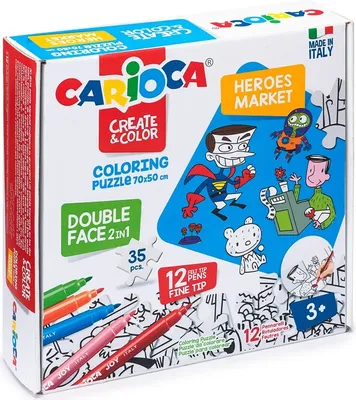 Image de Set créatif CARIOCA Puzzle, héros + 12 marqueurs