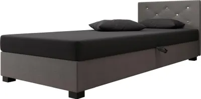 Obrázek produktu pro Pilloline skříňová postel OLET 110x195 kompletní sada s matrací Bonell, čalouněná postel se zásuvkami - šedá/tmavě šedá, SAWANA 21/05