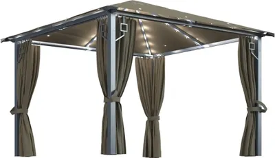 Produktbild von Pavillon mit Vorhängen & LED-Lichterkette 300x300 cm Taupe Alu