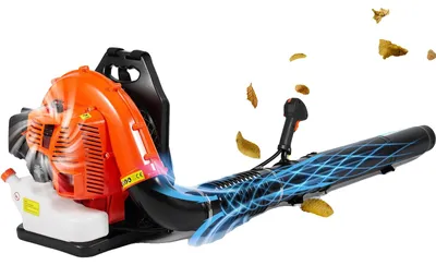 Zdjęcie produktu dla Plecakowa dmuchawa do liści, silnik 79 cm3, przepływ powietrza 930 CFM, prędkość 184 MPH, zbiornik paliwa 3 l,