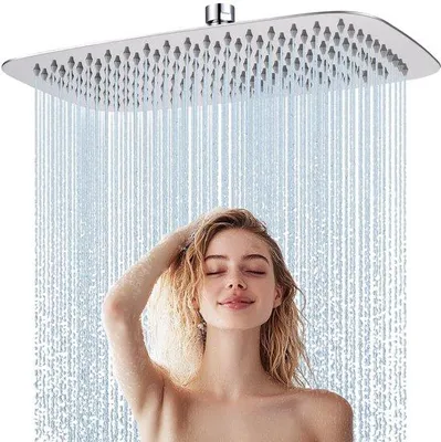 Productafbeelding van Unyqoos® Regendouchekop 35 x 22 cm – roestvrij staal, antikalfunctie, zelfreinigende spuitmonden en tot 30% waterbesparing