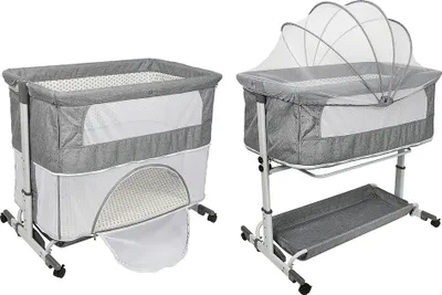 Produktbild von WYCTIN Beistellbett mit Matratze Babybett Babywiege Reisebett Faltbar Stubenwagen höhenverstellbar mit Rollen Moskitonetz