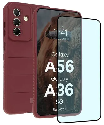 Produktbild von Robuste Handyhülle + gehärtetem Glas für Galaxy A36 5G / A56 5G, Bizon Tur Pack, Burgunderrot