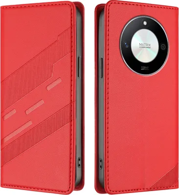 Produktbild von Hülle für Honor X9b / Magic 6 Lite, Kunstleder Brieftaschen Handyhülle mit Kartenfach und Standfunktion Rot