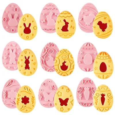 Immagine prodotto di Formine per biscotti a tema pasquale, set da 9 pezzi, in plastica. Stampini per biscotti, ideali per la preparazione di dolci fatti in casa
