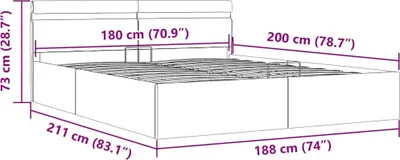 Immagine prodotto di Letto contenitore VidaXL con sistema idraulico e illuminazione a LED, in Pelle finta bianca, 180×200 cm