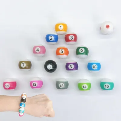 Imagen del producto de Conjunto de mini bolas de billar, 16 unidades, de 1,5 cm de diámetro, con banda elástica, ideal para crear pulseras originales