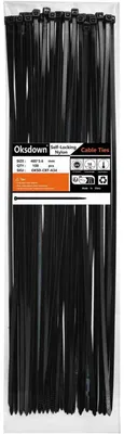 Obrázek produktu pro Černé stahovací pásky, délka 400 mm, šířka 3,6 mm, nylon, odolné vůči UV záření, 100 kusů, pevnost v tahu 18 kg