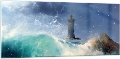 Produktbild von Bilder auf glas - Leuchtturm Meer - 120x50cm - Glasbilder - Wandbilder - Kunstdruck - zum Aufhängen bereit - Wanddekoration aus Glas - Glas Bilder - Wandbild auf Glas - Einteilig - GAB120x50-3576