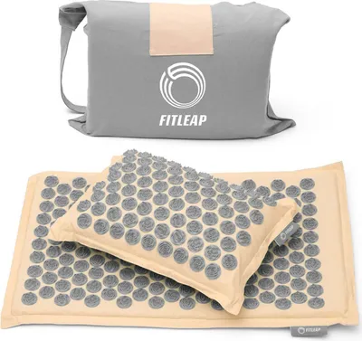 Produktbild von Fitleap Akupressurmatte-Set mit Kissen + Tasche, Massage-Matte zur wohltuenden Entspannung und Stimulation, Akupunktur-Matte zur Schmerzlinderung, Natur/Grau