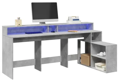Produktbild von Büro – ArbeitsplatzSchreibtisch – Laptop-Tisch – Computertisch – SchreibtischBetongrauRGB-LED-Beleuchtung