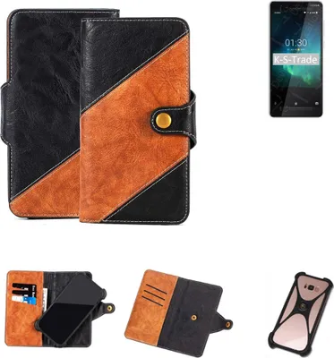 Produktbild von K-S-Trade Handyhülle Schutzhülle Bookstyle Case Wallet-Case kompatibel mit Nokia 3.1 C Handy Cover Bumper Klapphülle schwarz hellbraun 1x