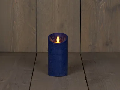Image de Bougie Antique bleu Wax Rustic Moving Flame 7,5X15Cm 3Xaaa/timer