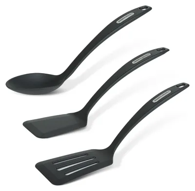 Immagine prodotto di Set di utensili da cucina in 3 pezzi – Utensili per pentole con rivestimento antiaderente – Cucchiai e spatole resistenti al calore – Set di utensili da cucina con cucchiaio e spatola – Utensili da cucina in plastica – 34 cm [BS41140]
