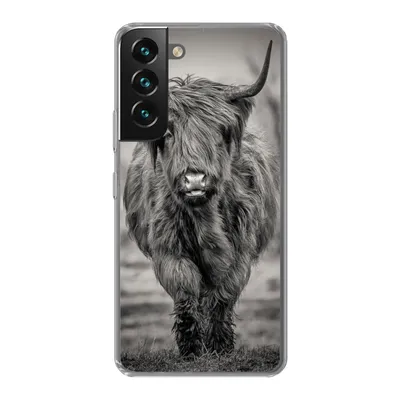 Produktbild von MuchoWow® Handyhülle Schutzhülle Hülle für Samsung Galaxy S22 Schottischer Highlander - Schwarz und Weiß Silikon Softcase Handy Hülle - Mobiltelefonhülle