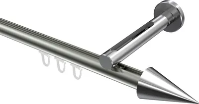 Produktbild von Interdeco Innenlaufstange / Gardinenstange mit Innenlauf Edelstahl-Optik / Chrom, Typ Siteno Savio (Kegel), 20 mm Ø 1-läufig, 360 cm