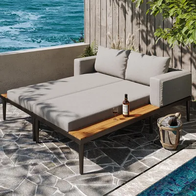 Produktbild von Outdoor Patio Daybed,Double Lounge Bed, Outdoor-Liegestuhl,Multifunktionales wasserdichtes Sofabett, Doppel-Liegebett mit Regalen,Sun Lounger for Patio, Garden & Balcony