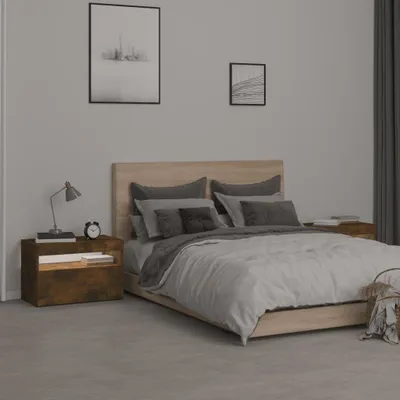 Produktbild von The Living Store Nachttische 2 Stk. mit LED-Leuchten Räuchereiche 60x35x40 cm
