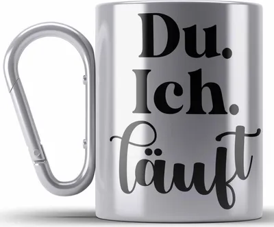 Produktbild von Trendation - Du Ich Läuft Edelstahl Tasse Karabiner Geschenk für Paare Freundin Freund Liebe Geschenkidee für Sie Ihn Partner (Silber)