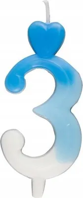 Immagine prodotto di Candela numero 3 cuore blu/bianco 6,5 cm decorazione per torta