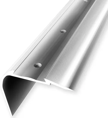 Produktbild von Treppenkantenprofil 49.7 x 64 x 2500 mm Winkelprofil Einfasshöhe 0 - 43 mm Aluminium Geriffelt Versenkt Gebohrt Alu poliert Küberit