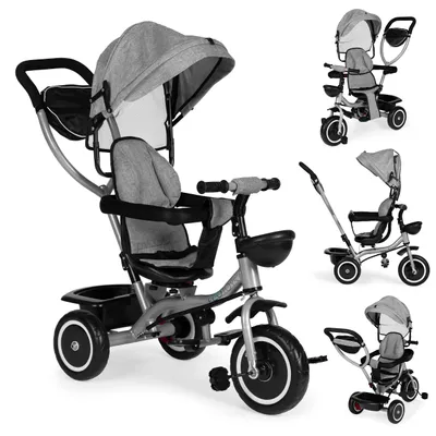 Obrázek produktu pro Tříkolový kočárek 2v1 otočné sedadlo skládací stříška šedý ECOTOYS